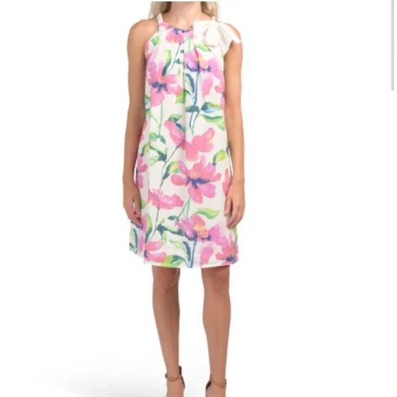 Bella Ambra | Dresses | Bella Ambra 0 Linen Sleeveless Floral Dress Tie  Shoulder Bow S Small Nwt | Poshmark